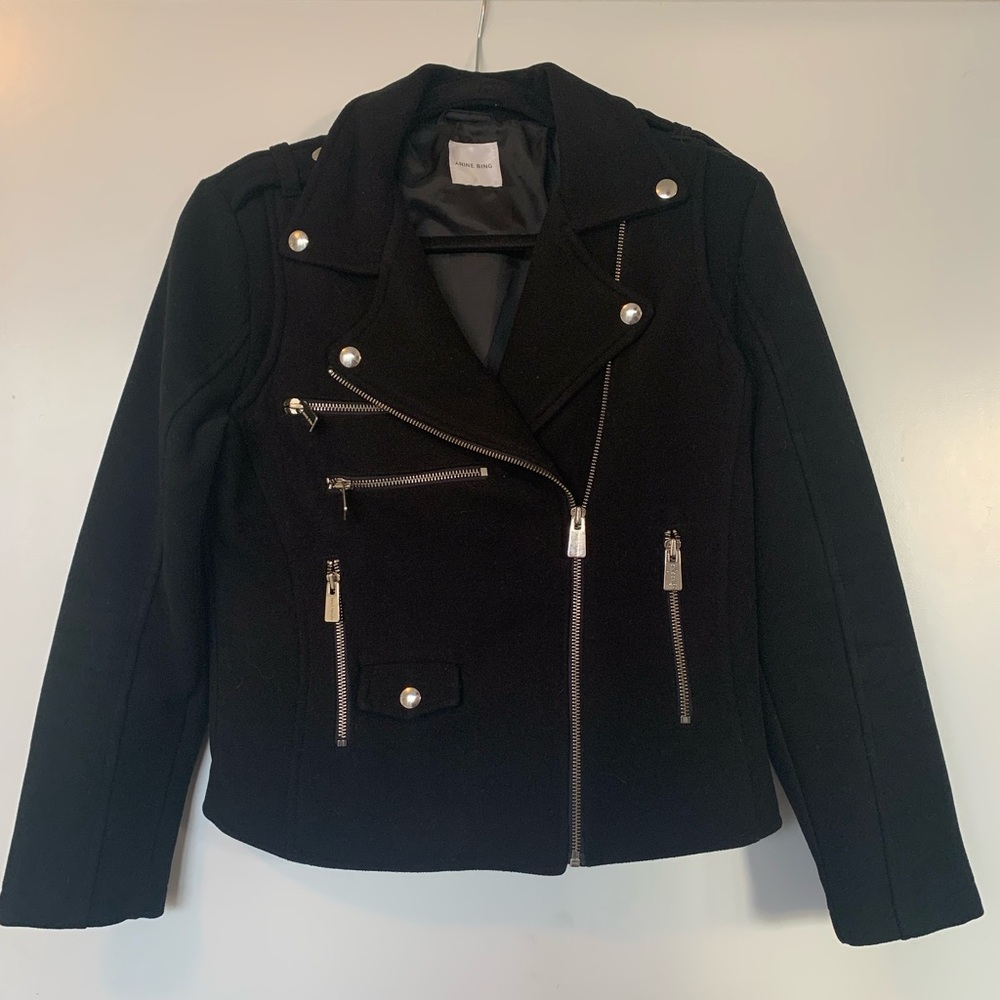 Anine Bing Black Felt Moto Jacket